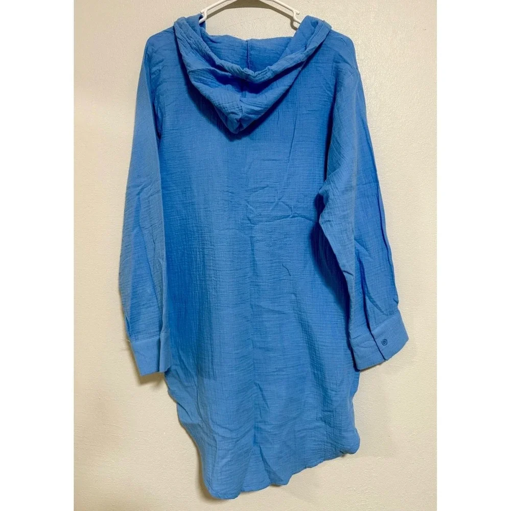 Nicole Miller Tunic Cover-Up Womens M Blue NEW Little Boy Gauze Hooded NMCU192